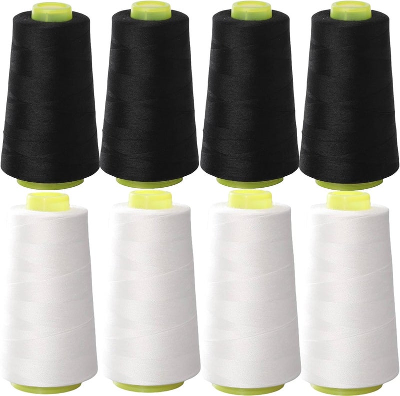 FUNZON Black & White Sewing Thread, 8PCS 40S/2 3000 Yard Spool Serger Thread, All Purpose Polyester Thread Serger Thread Cones - Image 1
